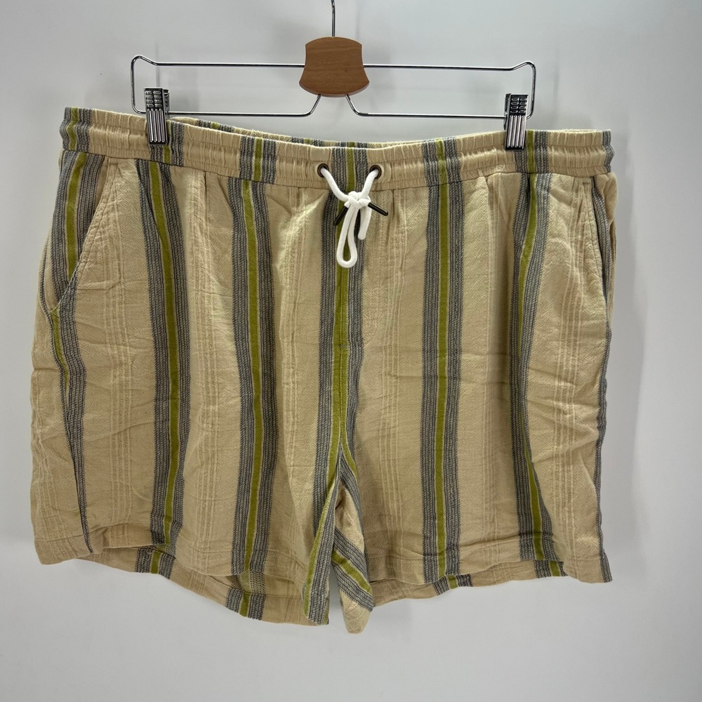 Dandy Del Mar Men 3XL Stripe Drawstring Elastic Waist Shorts Beige Green Casual